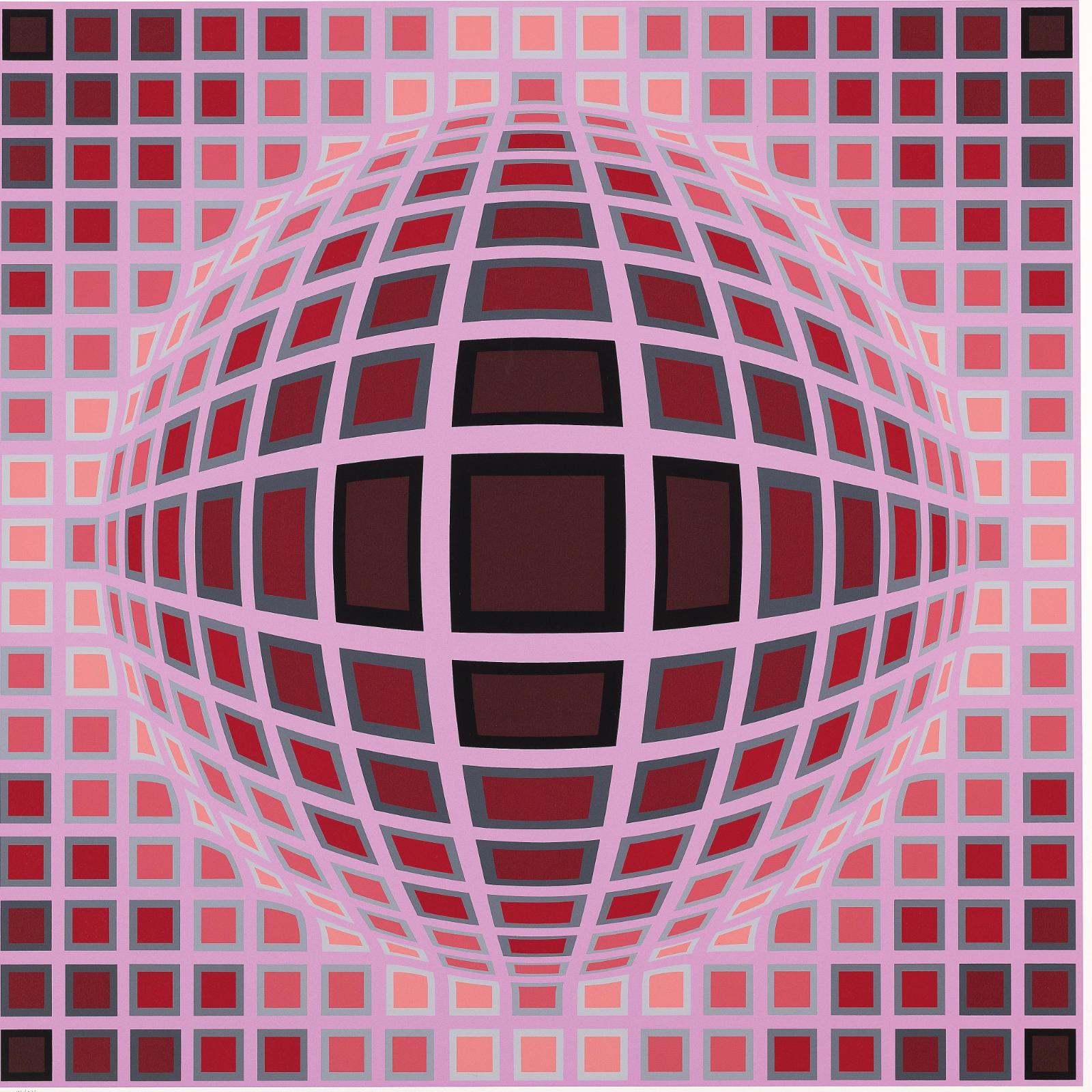Victor Vasarely, Vega, 1971, Farbserigrafie auf Karton, 58 cm x 58 cm, mit Rahmen 77,5 cm x 67,5 cm, signiert und nummeriert, 125 von 175, Preis auf Anfrage, Galerie Cyprian Brenner
