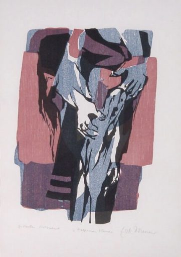 Ernst Wanner, Helfende Hände, Holzschnitt, 48 cm x 34 cm, wae004re, Preis auf Anfrage, SüdWestGalerie