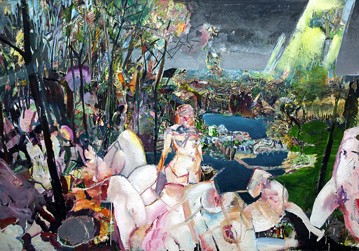 Werner Liebmann , am stadtrand , 2010 , Öl auf Leinwand , 200 cm x 290 cm, übermalt!, Galerie Cyprian Brenner