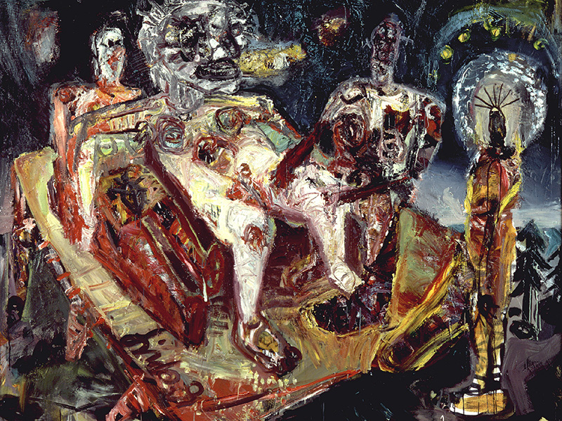 Werner Liebmann , das bett , 1991 , Öl auf Leinwand , 140 cm x 180 cm , verkauft!, Galerie Cyprian Brenner