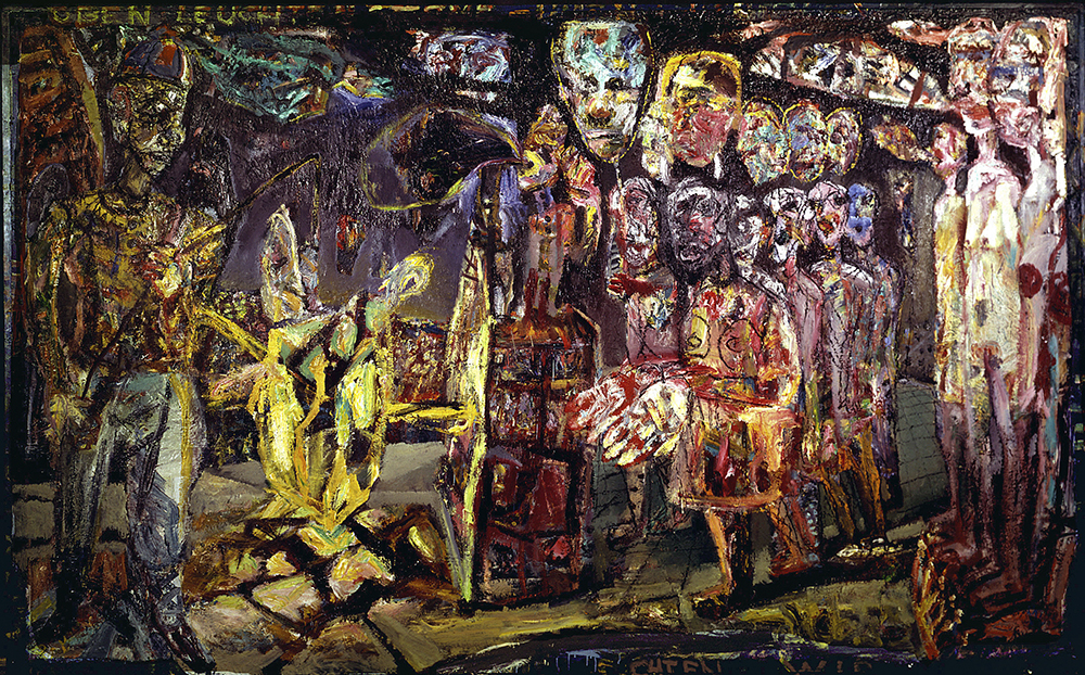 Werner Liebmann , das laternenlied , 1991 , Öl auf Leinwand , 170 cm x 280 cm , verkauft!, Galerie Cyprian Brenner