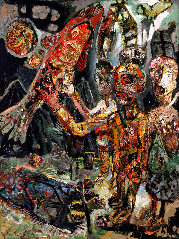 Werner Liebmann , das zeichen , 1990 , Öl auf Hanf , 194 cm x 148 cm , verkauft!, Galerie Cyprian Brenner