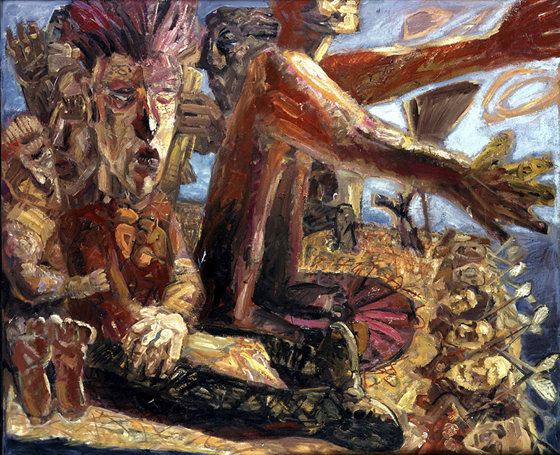 Werner Liebmann , der fliegende teppich 1984 , Öl auf Hanf , 125 cm x 150 cm, derzeit nicht verfügbar!, Galerie Cyprian Brenner