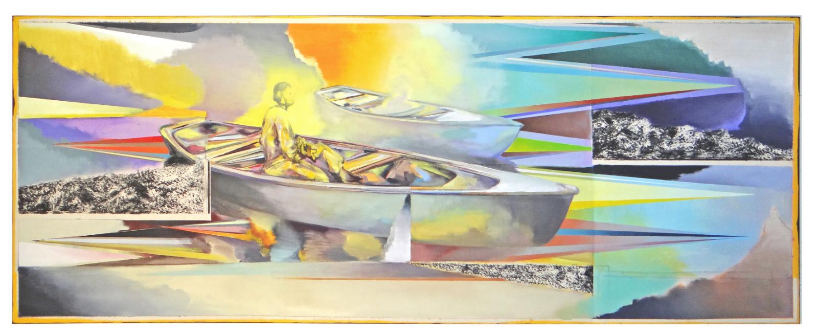 Christofer Kochs, Neue Seltsamkeit, 2020, Öl auf gefalteter Leinwand, 80 x 210 cm, Preis auf Anfrage