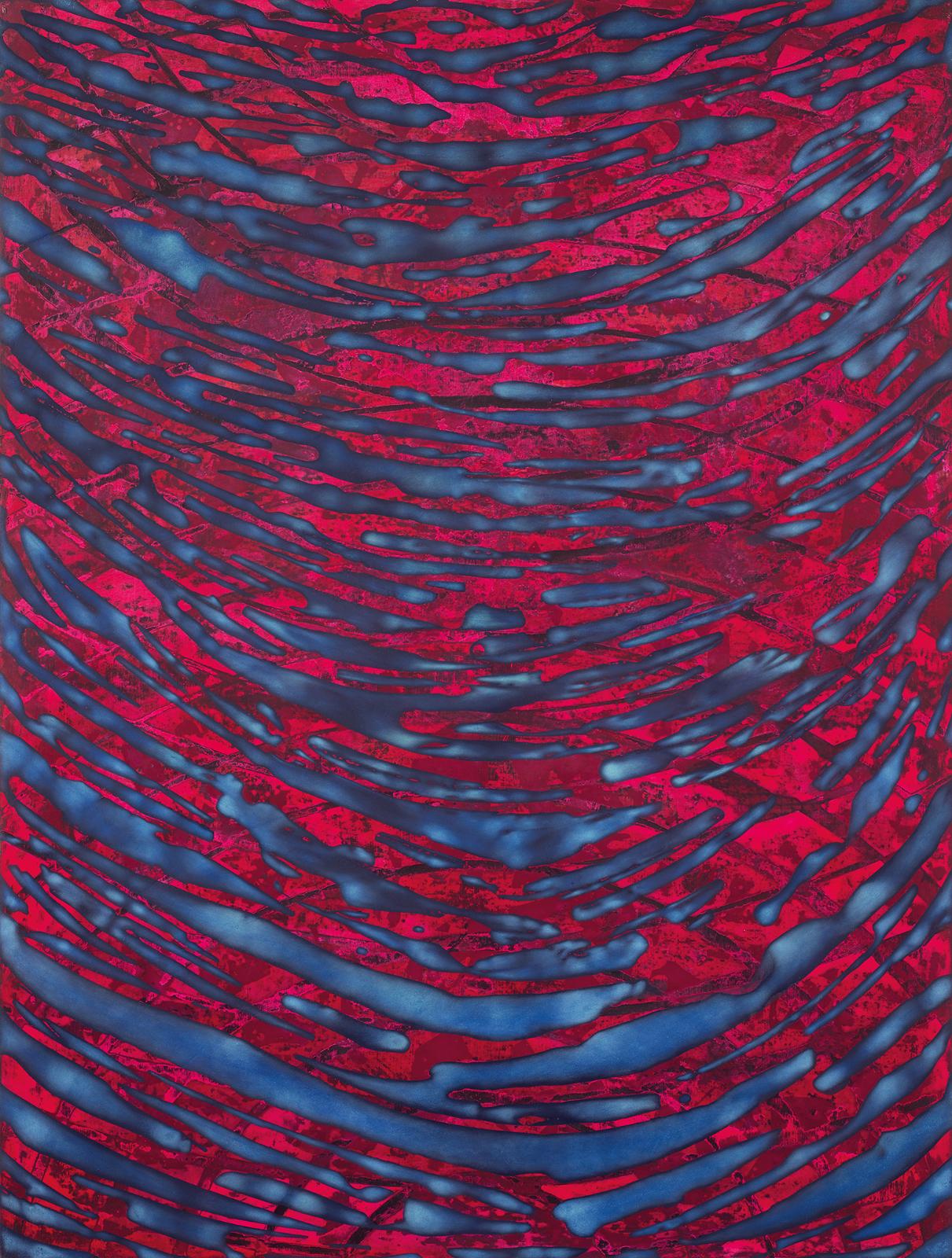 Philipp Zörndlein , Welle, 2019, Öl, Lack, Tusche und Papier auf Holz, 80 cm x 60 cm, Preis auf Anfrage, Galerie Cyprian Brenner