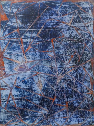 Philipp Zörndlein, Tektonisch, 2021, Öl, Lack, Tuch und Acryl auf Holz, 120 x 90 cm, Preis auf Anfrage