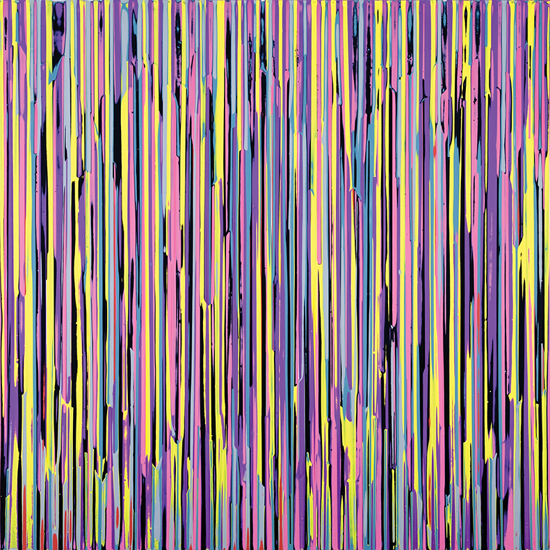 Stefan Schiek Warpainting (lila) , 2015, Glanzlack auf Aluminium, 100 cm x 100 cm, Preis auf Anfrage, Galerie Cyprian Brenner