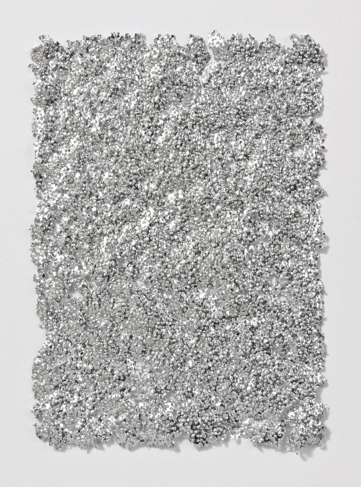 Martin Bruno Schmid, Bohrzeichnung, 2012, Bleistiftbohrung in aluminiumbedampftes Papier, 34 cm x 24 cm, gerahmt, verkauft!