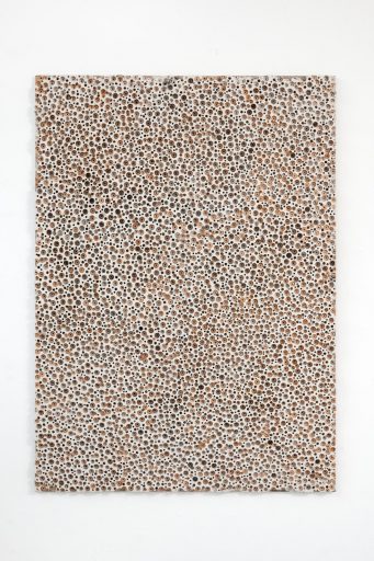Martin Bruno Schmid, Bohrstück #1, 2015, Acryl, Gipskarton, Bohrung, 125 × 90 cm, Preis auf Anfrage