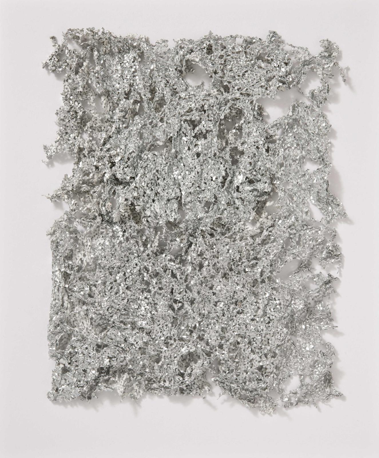 Martin Bruno Schmid, Bohrzeichnung, 2012, Bleistiftbohrung in aluminiumbedampftes Papier, 48 cm x 38 cm, gerahmt, Preis auf Anfrage