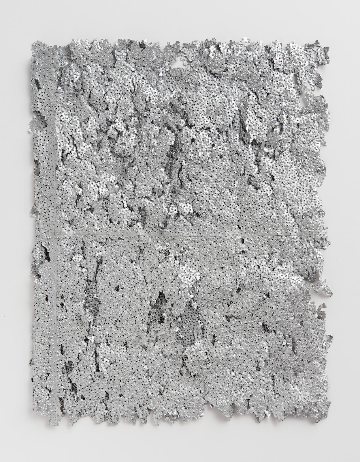 Martin Bruno Schmid, Bohrzeichnung, 2012, Bleistiftbohrung in aluminiumbedampftes Papier, 56 x 47 cm, Preis auf Anfrage