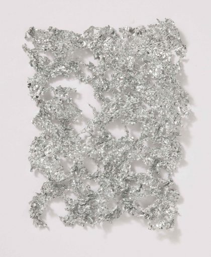 Martin Bruno Schmid, Bohrzeichnung, 2012, Bleistiftbohrung in aluminiumbedampftes Papier, 40 cm x 30 cm, gerahmt, verkauft!