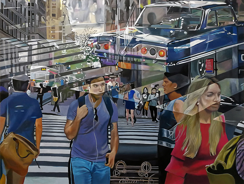 Werner Fohrer, Streetlife (Visions in Blue), 2018, Öl auf Leinwand, 150 cm x 200 cm, Preis auf Anfrage, SüdWestGalerie