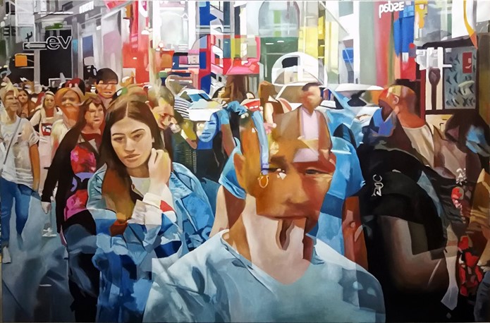 Werner Fohrer, Streetlife I, 2022, Öl auf Leinwand, 130 cm x 200 cm, Preis auf Anfrage, SüdWestGalerie