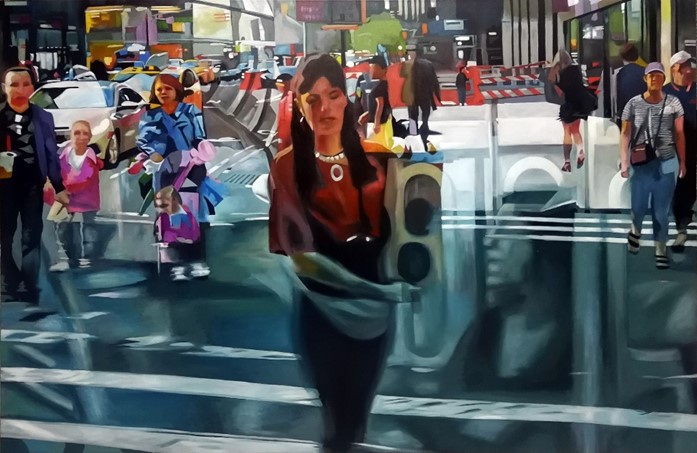 Werner Fohrer, Streetlife I, 2023, Öl auf Leinwand, 130 cm x 200 cm, Preis auf Anfrage, SüdWestGalerie