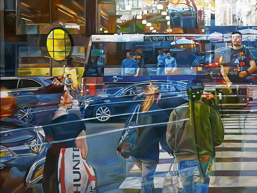 Werner Fohrer, Streetlife XIII, 2019, Öl auf Leinwand, 150 cm x 200 cm, Preis auf Anfrage, SüdWestGalerie