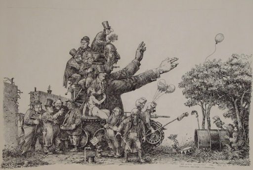 Max Peter Haering, Der letzte Kommunist - Welcom Brother - Diogenes, 1988 - 1990, Tuschzeichnung, 29 cm x 41 cm, Preis auf Anfrage, SüdWestGalerie