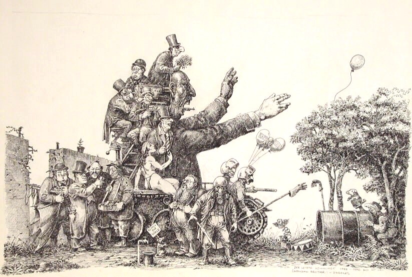 Max Peter Haering, Der letzte Kommunist - Welcome Brother - Diogenes, 1988 - 1990, Tuschzeichnung, 29 cm x 41 cm, Preis auf Anfrage, SüdWestGalerie