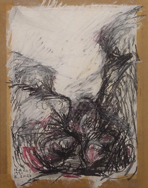 Rudolf Kurz, Ikarus, 1991, Mischtechnik auf Papier, 44 cm x 35 cm, 73 cm x 62 cm mit Rahmen, Preis auf Anfrage, SüdWestGalerie