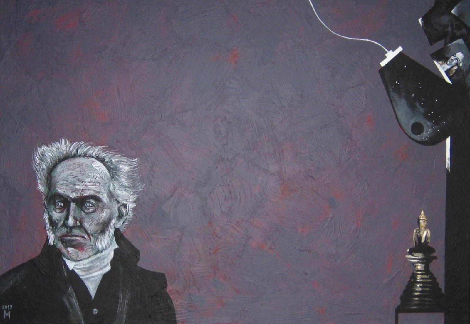 Manfred Hürlimann, Arthur Schopenhauer, 2019, Acryl auf Leinwand, 80 cm x 115 cm, Preis auf Anfrage