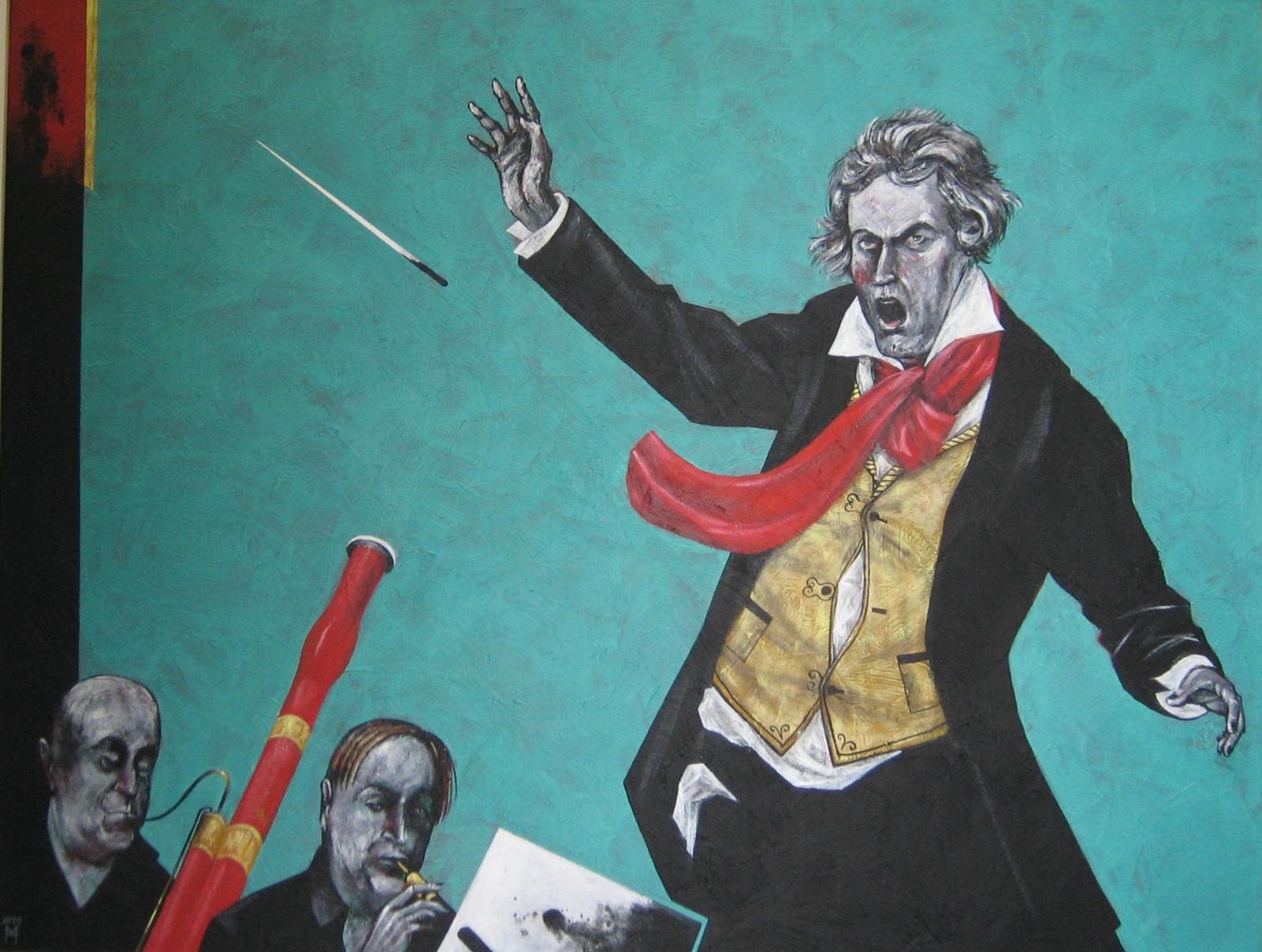 Manfred Hürlimann, Beethoven in der Probe, 2020, Acryl auf Leinwand, 130 cm x 170 cm, Preis auf Anfrage