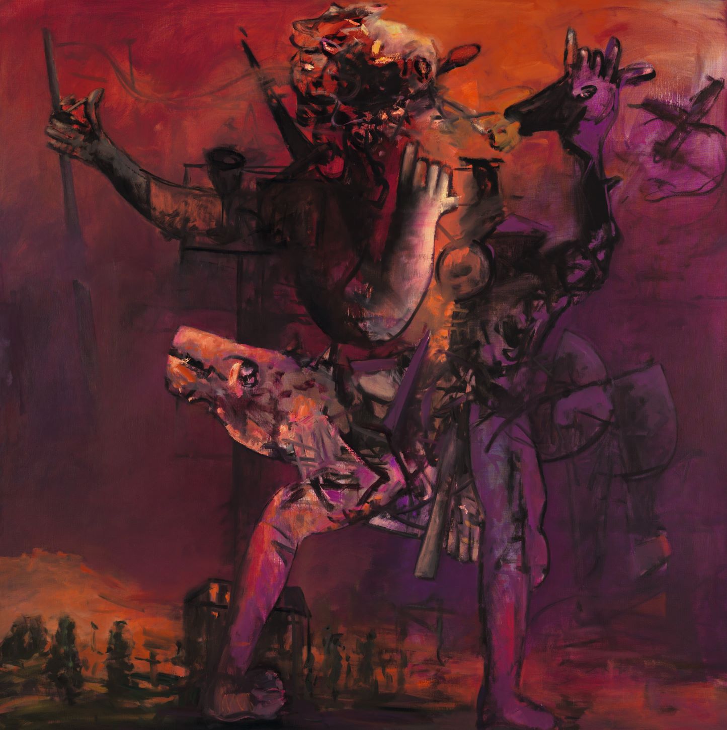Max Kaminski, Danse Macabre (rouge), 2005, Öl auf Leinwand, 190 x 190 cm, Preis auf Anfrage