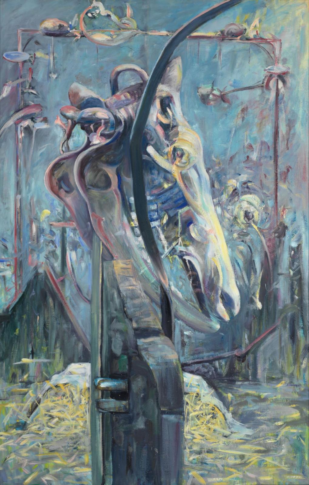 Max Kaminski, Schädel (Eisenband, Garten II), 1977, Öl auf Leinwand, 175 x 115 cm, Preis auf Anfrage