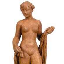 Jakob Wilhelm Fehrle, Nach dem Bade, stehender Damenakt ein Tuch haltend, 1944, Höhe 65 cm, Terrakotta modelliert, gebrannt, Preis auf Anfrage, SüdWestGalerie, Ausschnitt