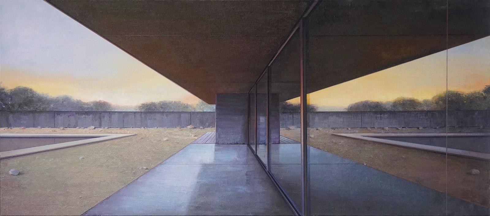 Jens Hausmann, modern house Nr. 41 / Morgengrauen, 2023, Öl auf Leinwand, 80 cm x 180 cm, Preis auf Anfrage, Galerie Cyprian Brenner