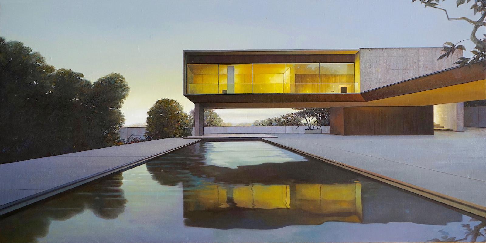 Jens Hausmann, modern house, 29 / Twilight, 2019, Öl auf Leinwand, 110 cm x 220 cm, - verkauft!