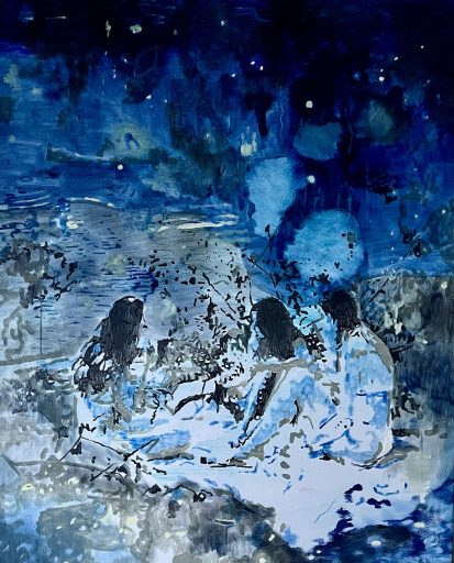 Miriam Vlaming, WHEN THE NIGHT HAS COME AND THE LAND IS DARK, 2023, Eitempera auf Leinwand, 100 cm x 80 cm , reserviert!, Galerie Cyprian Brenner