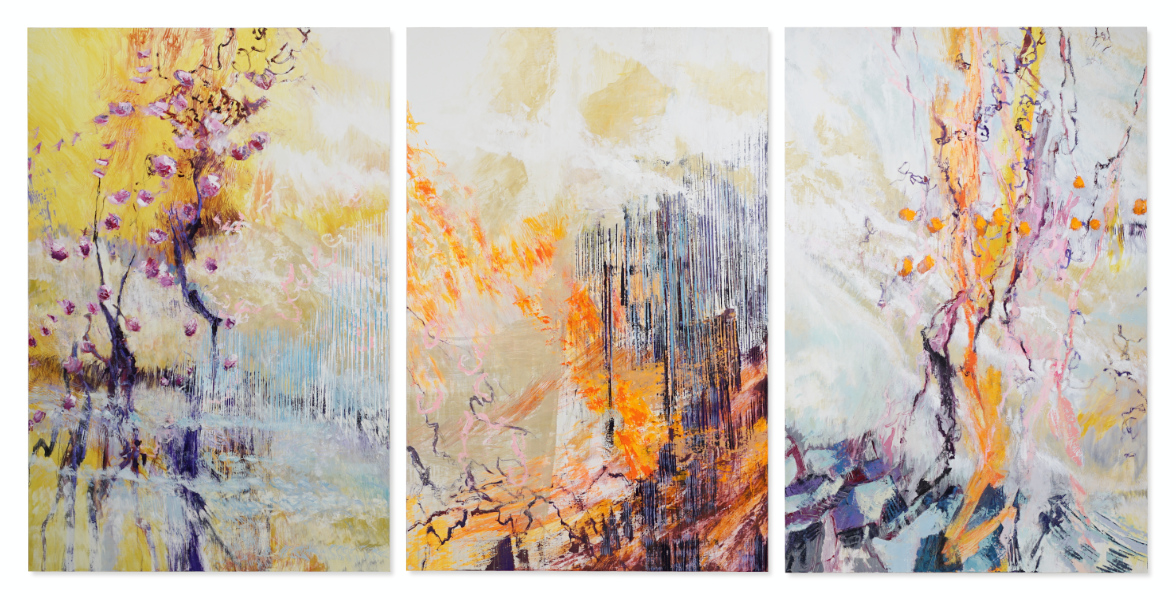 Bruno Kurz, Herbst Feuer, 2021, Acryl und Öl auf Leinwand, 240 cm x 500 cm, verkauft!