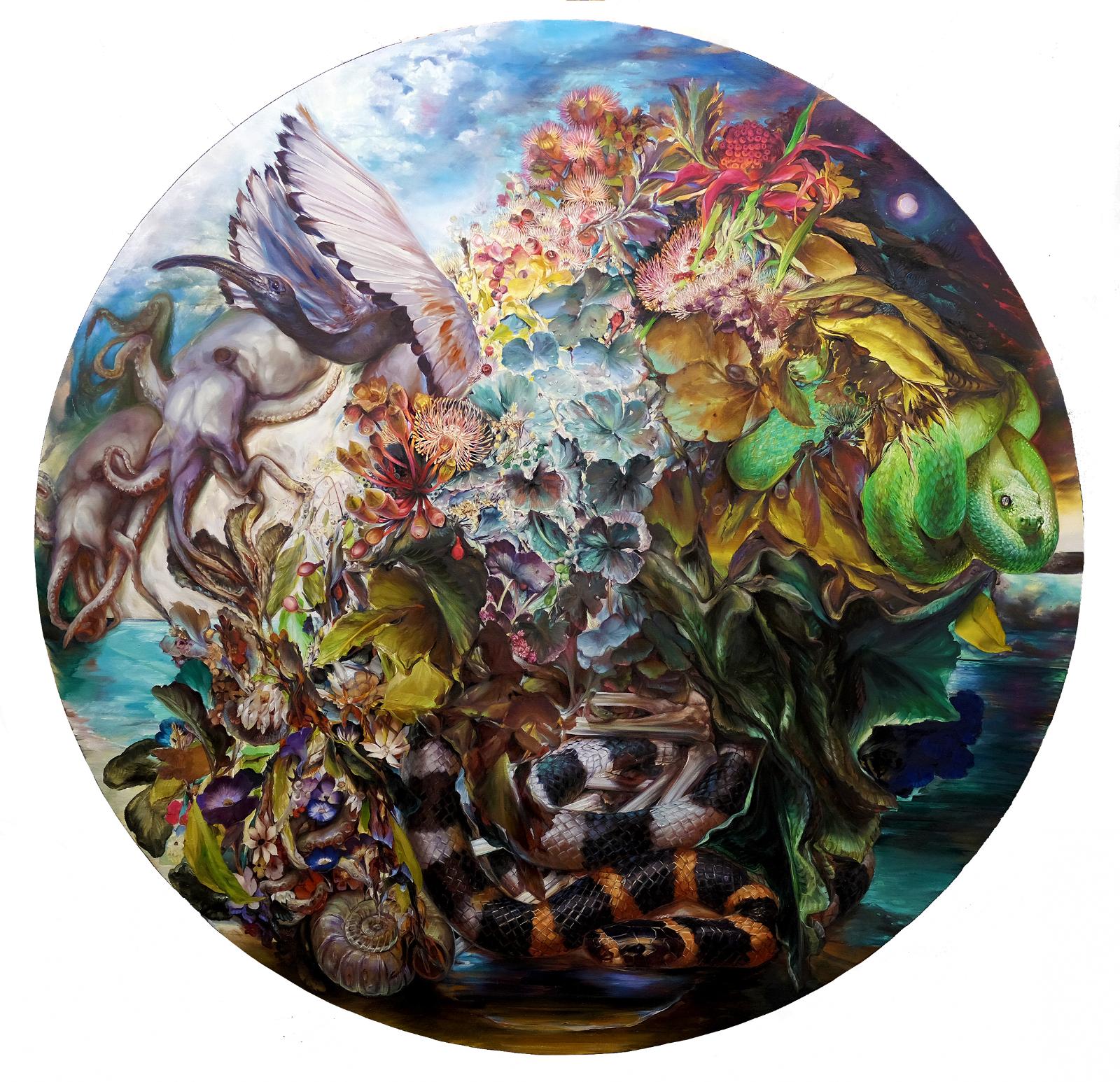 Karla Marchesi, Sugar Fever Dream, 2020, Öl auf Leinwand, 200 cm Durchmesser, Preis auf Anfrage, Galerie Cyprian Brenner