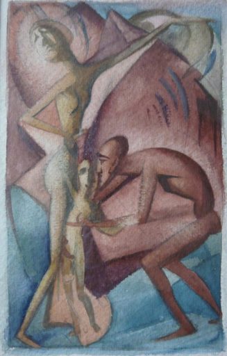 Max Ackermann, Familienidyll, 1917, Aquarell auf Bütten, 18 cm x 11 cm, Preis auf Anfrage, SüdWestGalerie