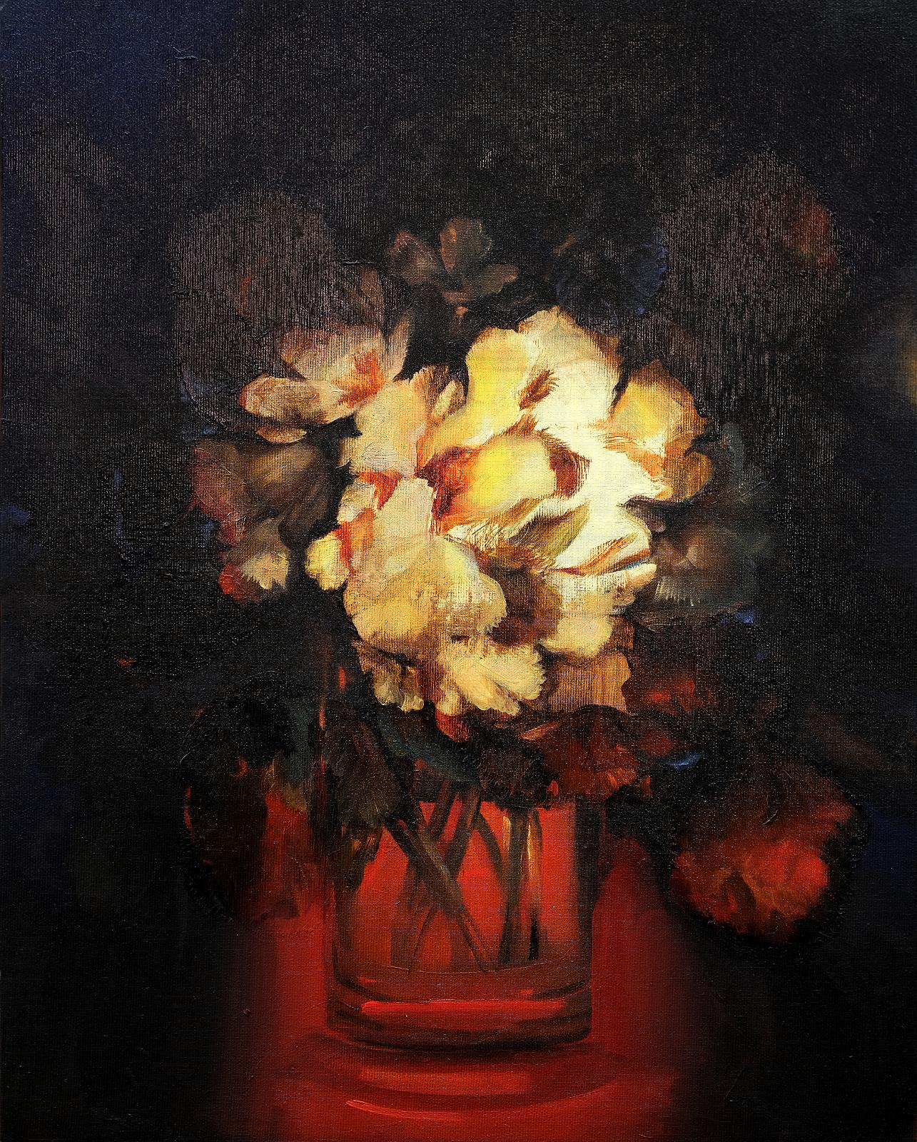 Karla Marchesi, Red, Yellow, Blue Bouquet, 2019, Öl auf Leinwand, 50 cm x 40 cm, Preis auf Anfrage, Galerie Cyprian Brenner