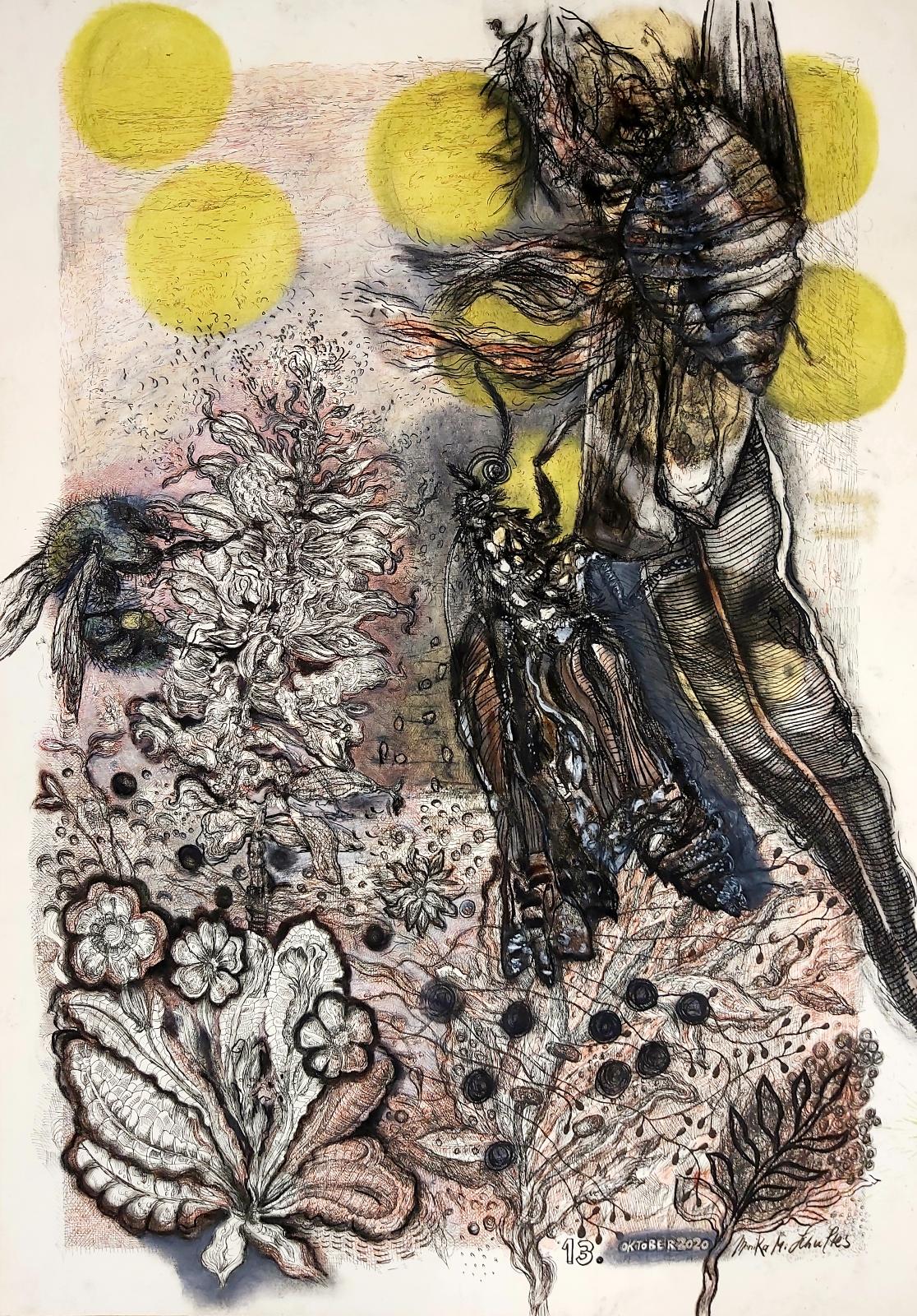 Monika M. Schultes, Monarch, 2020, Mischtechnik auf Papier, 120 x 85 cm