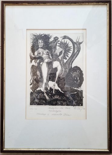 Werner Zaiss, Babylonische Hure Apokalypse, 1972, Radierung, 20 von 30, 54,7 cm x 39,9 cm mit Rahmen, Preis auf Anfrage, SüdWestGalerie,