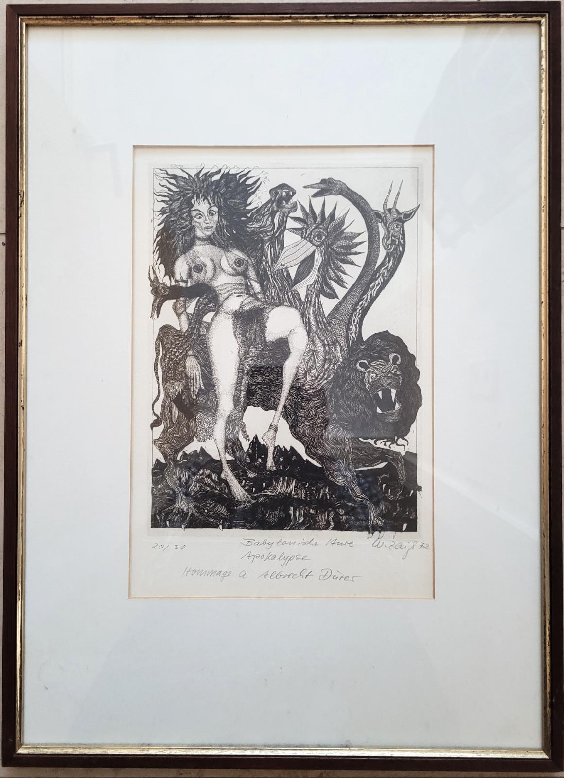 Werner Zaiss, Babylonische Hure Apokalypse, 1972, Radierung, 20 von 30, 54,7 cm x 39,9 cm mit Rahmen, Preis auf Anfrage, SüdWestGalerie