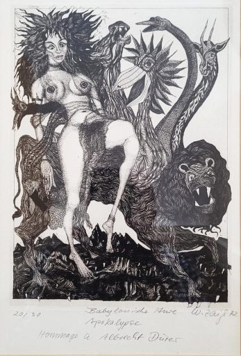 Werner Zaiss, Babylonische Hure Apokalypse, 1972, Radierung, 20 von 30, 54,7 cm x 39,9 cm mit Rahmen, Preis auf Anfrage, SüdWestGalerie, Ausschnitt,