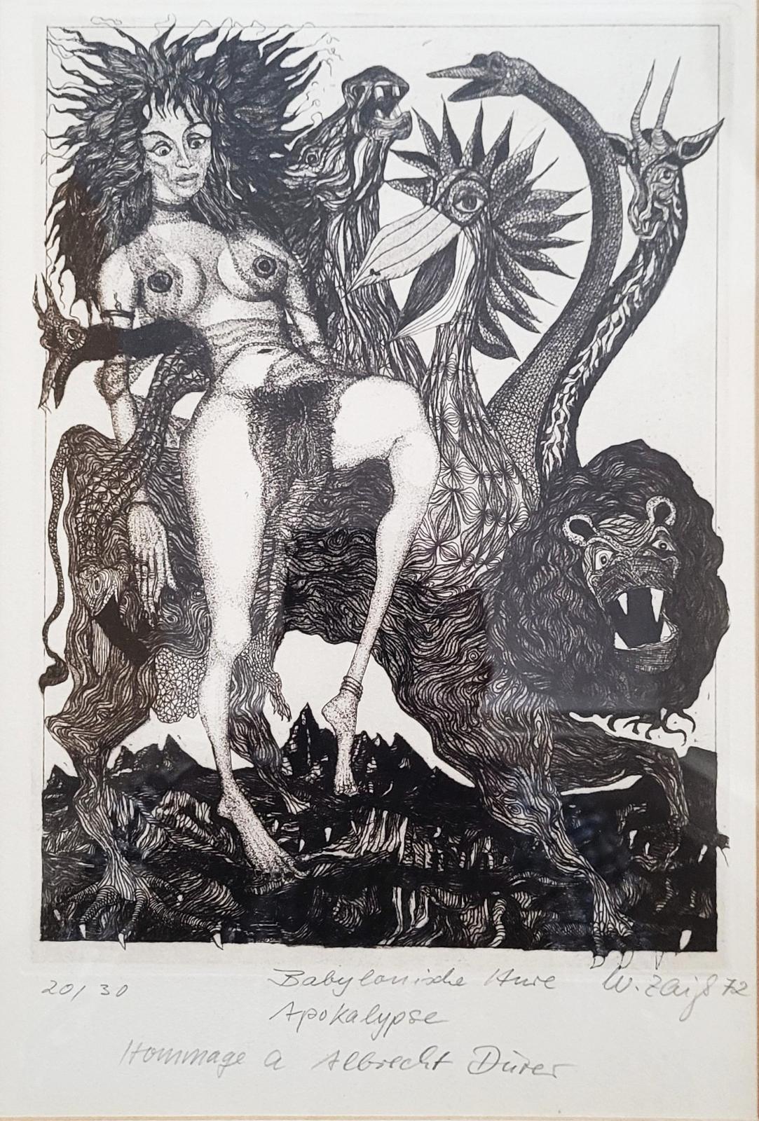 Werner Zaiss, Babylonische Hure Apokalypse, 1972, Radierung, 20 von 30, 54,7 cm x 39,9 cm mit Rahmen, Preis auf Anfrage, SüdWestGalerie, Ausschnitt