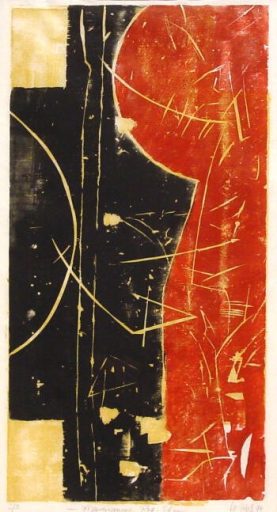 Werner Zaiss, Figurengruppe Rot-Schwarz, 1994, Holzschnitt, 83 cm x 46 cm, zaw016re, Preis auf Anfrage, SüdWestGalerie