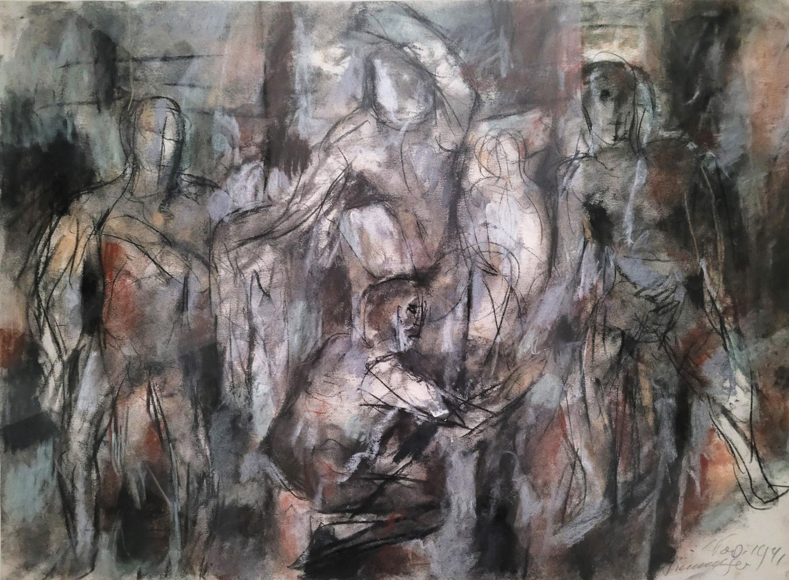 Manfred Henninger, Figurengruppe, 1971, Pastell auf Velin, 43,8 cm x 62,5 cm, Preis auf Anfrage, SüdWestGalerie