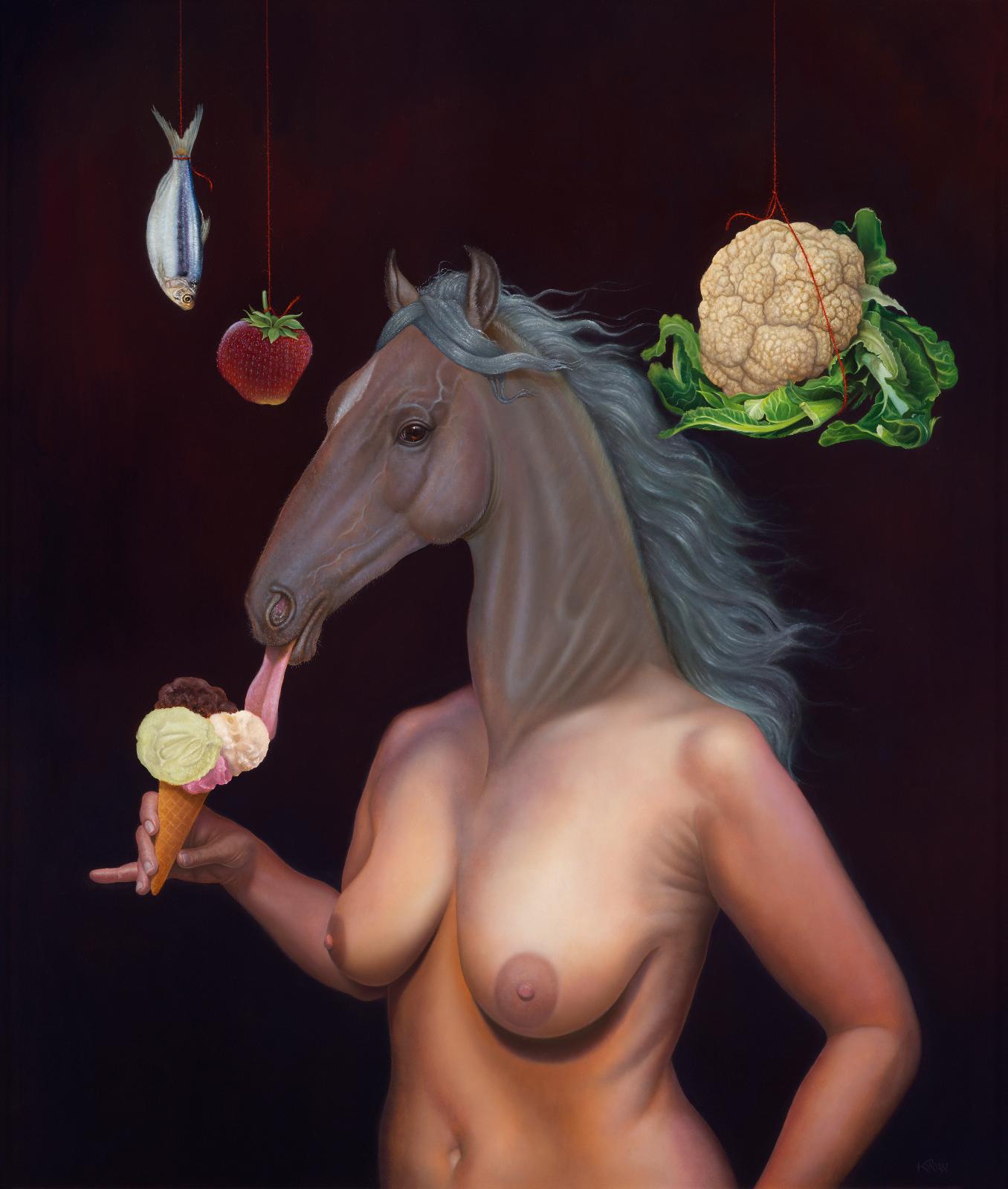 Frank Kortan, Der naschende Kentaurus, 2013, Öl auf Holz, 60 cm x 70 cm, Preis auf Anfrage, SüdWestGalerie