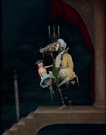 Frank Kortan, Venezianische Maskeraden, 2003, Öl auf Holz, 40 cm x 50 cm, Preis auf Anfrage, SüdWestGalerie
