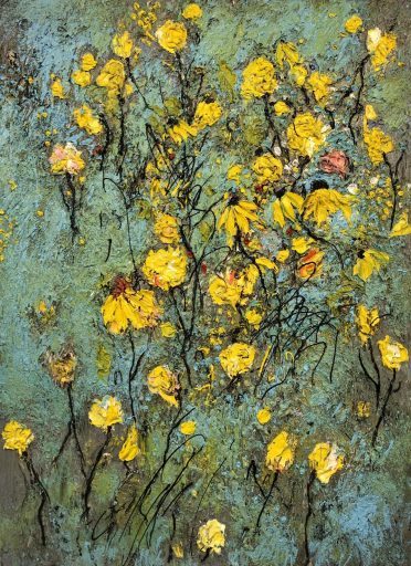 Helmut Helmes, Flying Flowers, Nr.3, 2022, Öl auf Leinwand, 150 cm x 110 cm, Preis auf Anfrage, Galerie Cyprian Brenner
