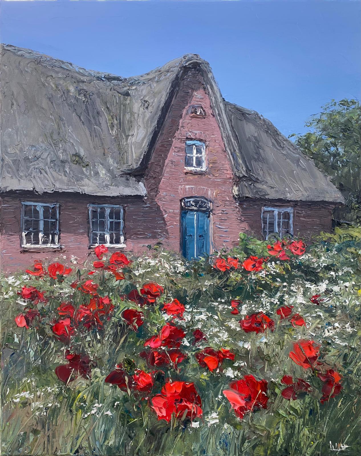 Peter Witt, Friesenhaus mit Mohn, 2024, Öl auf Leinwand, 50 cm x 40 cm, Preis auf Anfrage, Galerie Cyprian Brenner
