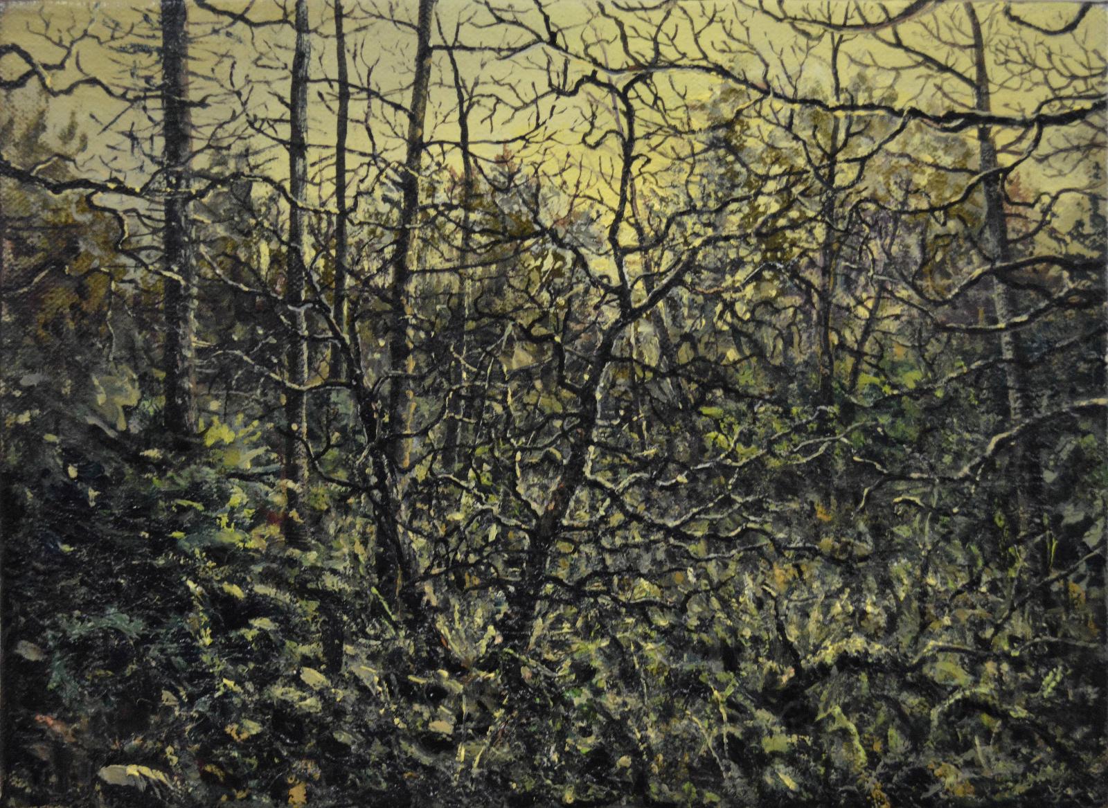 Jan Gemeinhardt, Lichtung, 2020, Acryl und Öl auf Leinwand, 18 cm x 24 cm, verkauft! Galerie Cyprian Brenner
