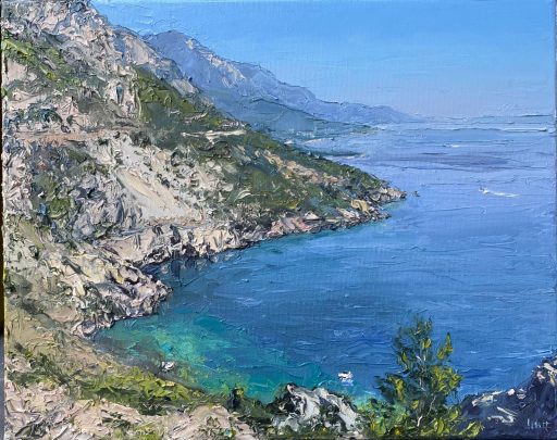 Peter Witt, Küste in Mitteldalmatien, 2025, Öl auf Leinwand, 40 cm x 50 cm, Preis auf Anfrage, Galerie Cyprian Brenner