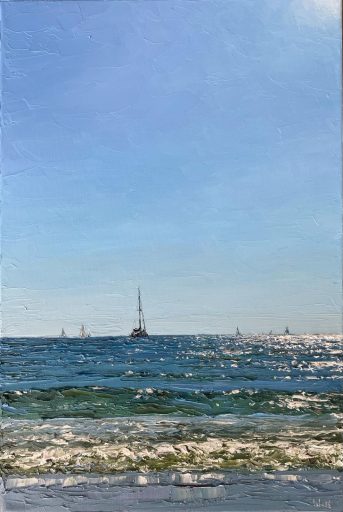 Peter Witt, Segelboot vor Costa Dorada, 202616000799, 2026, Öl auf Leinwand, 60 cm x 40 cm, Preis auf Anfrage, Galerie Cyprian Brenner