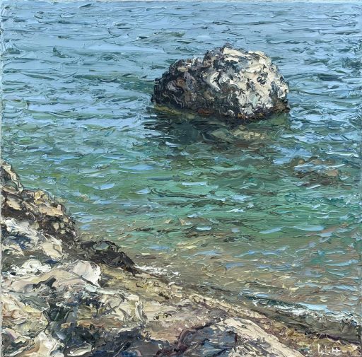 Peter Witt, Stein im Meer, 2025, Öl auf Lenwand, 40 cm x 40 cm, Preis auf Anfrage, Galerie Cyprian Brenner